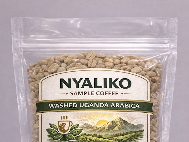 A Nyaliko sample pouch of green Washed Arabica beans